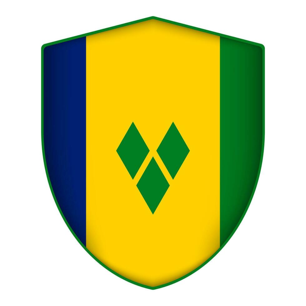 Saint Vincent and the Grenadines flag in shield shape. Vector illustration.
