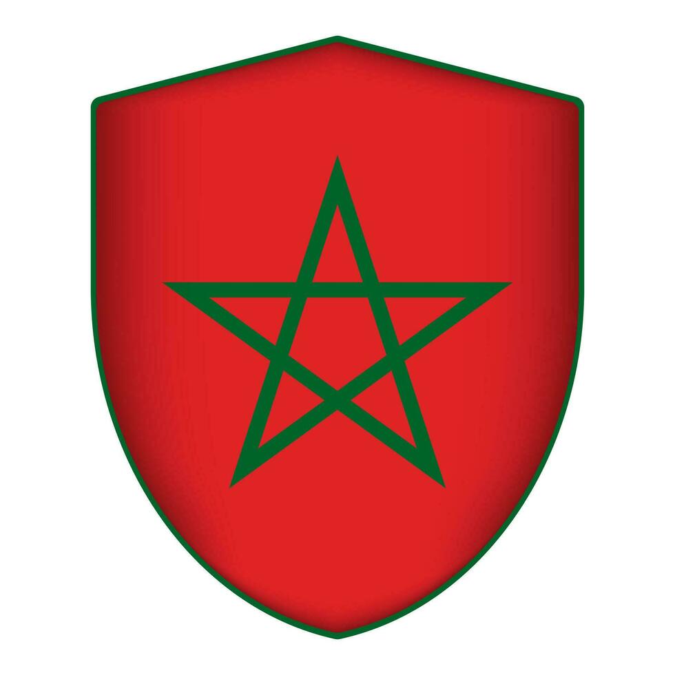 Morocco flag in shield shape. Vector illustration.