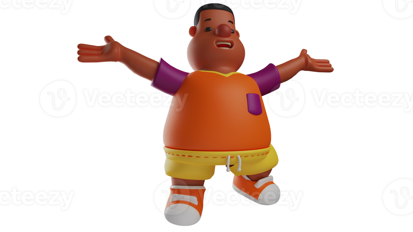 3D illustration. Cheerful boy 3D Cartoon Character. The fat boy stretched both his arms up. Happy students walking while smiling cheerfully. 3D cartoon character png