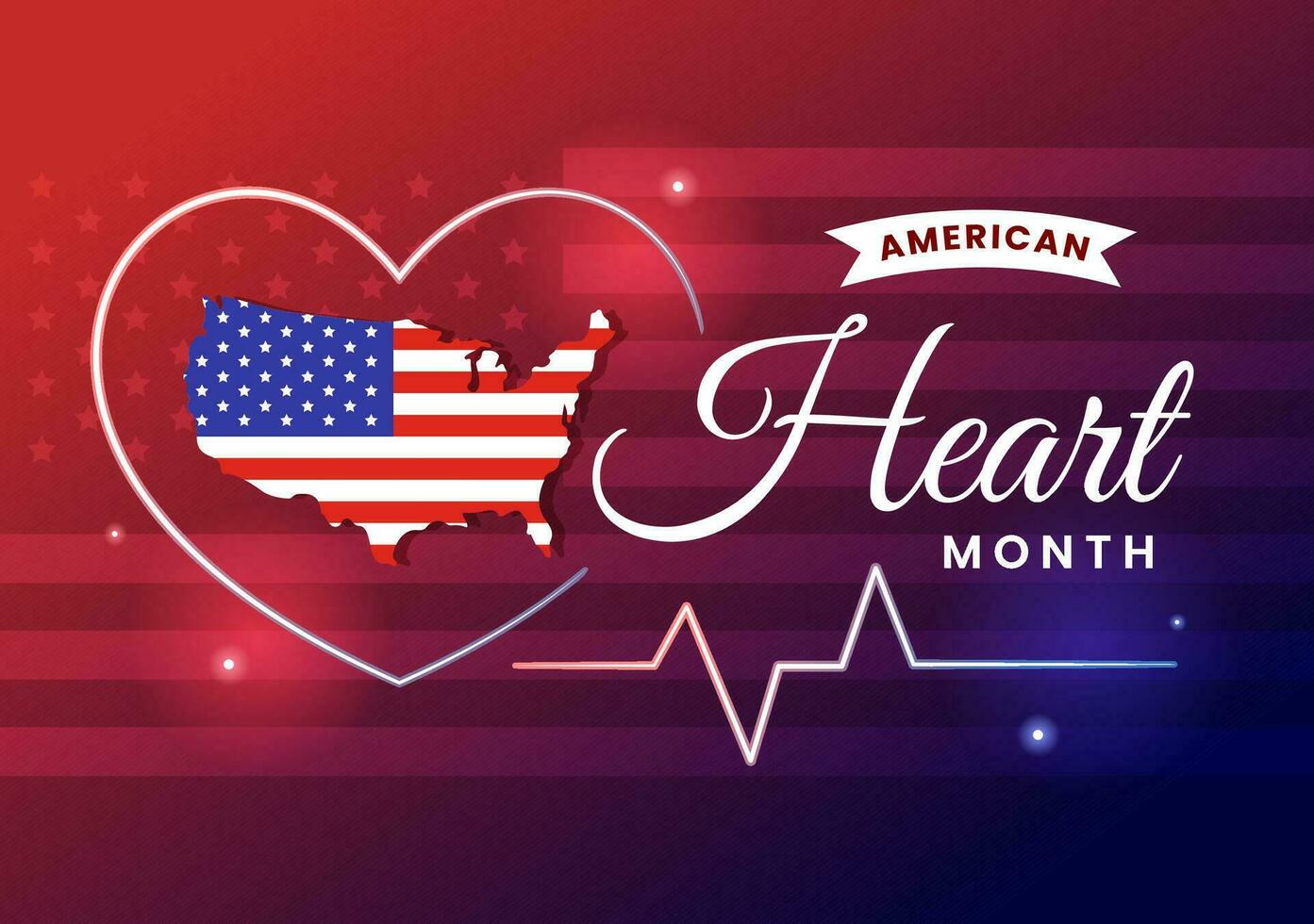 February is American Heart Month Vector Illustration with USA Flag and Red Love for Healthy in Flat Cartoon Background Design