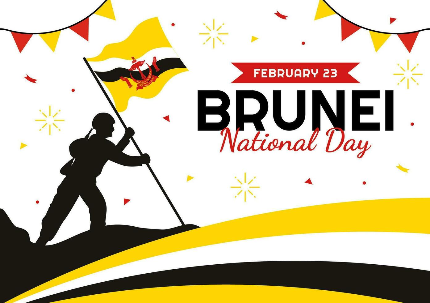 Happy Brunei Darussalam National Day Vector Illustration on 23 February with Waving Flag in Patriotic Holiday Flat Cartoon Background Design