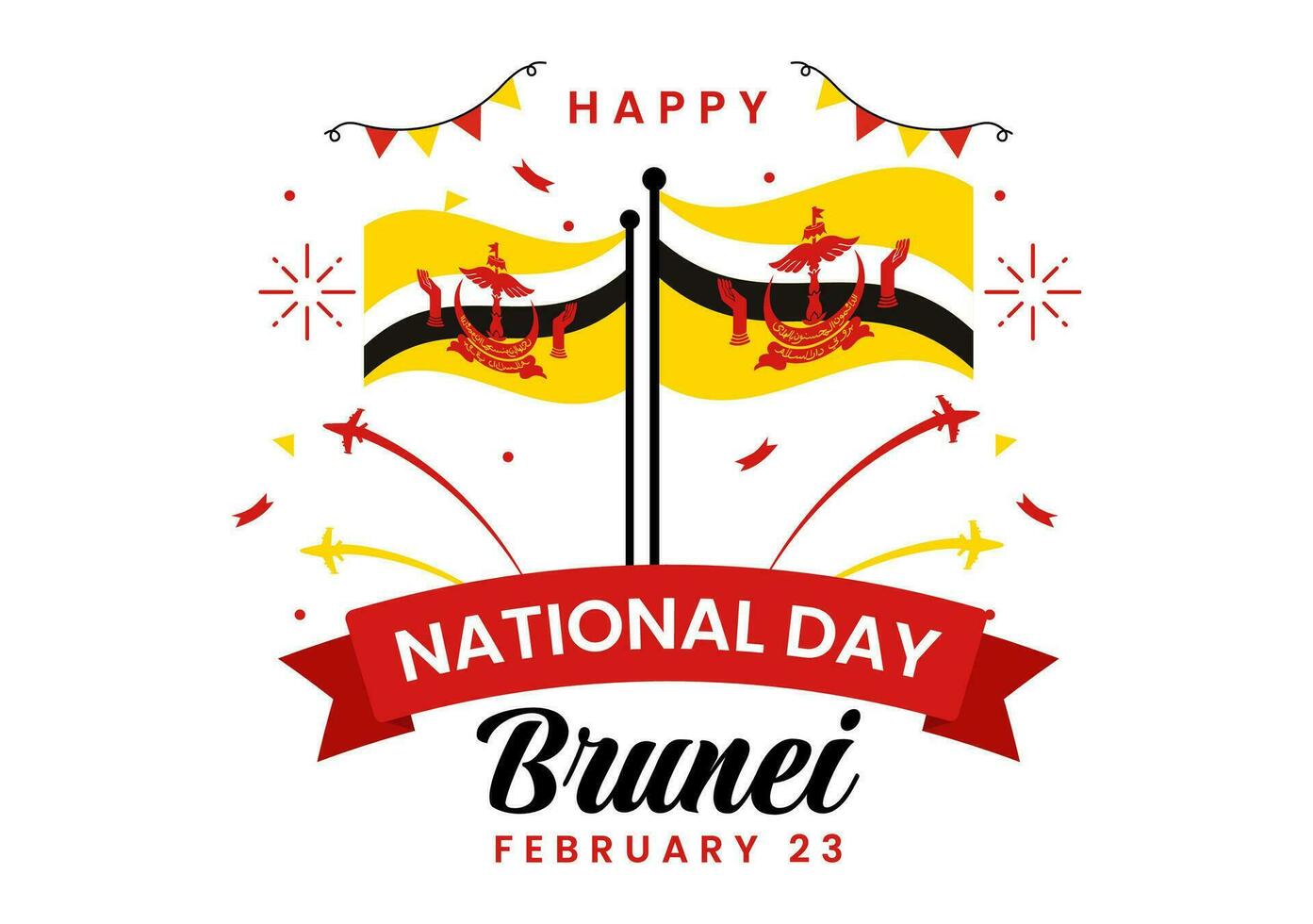 Happy Brunei Darussalam National Day Vector Illustration on 23 February with Waving Flag in Patriotic Holiday Flat Cartoon Background Design