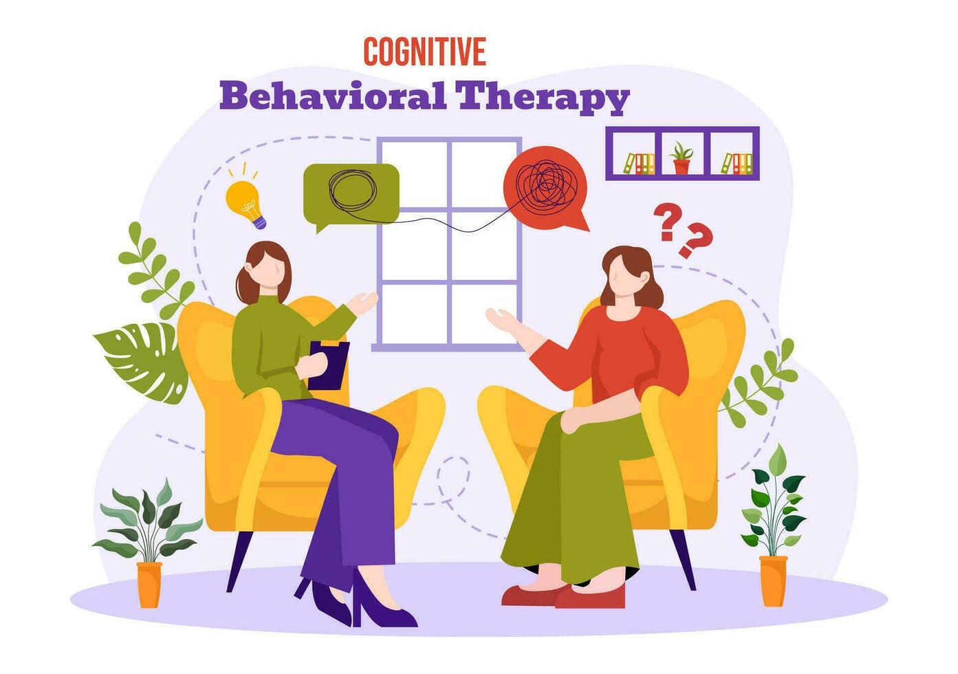 CBT or Cognitive Behavioural Therapy Vector Illustration with Person Manage their Problems Emotions, Depression or Mindset in Mental Health Background