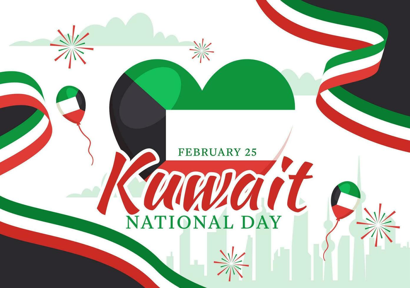 National Kuwait Day Vector Illustration on February 25th with Landmark, Waving Flag and Independence Celebration in Flat Cartoon Background