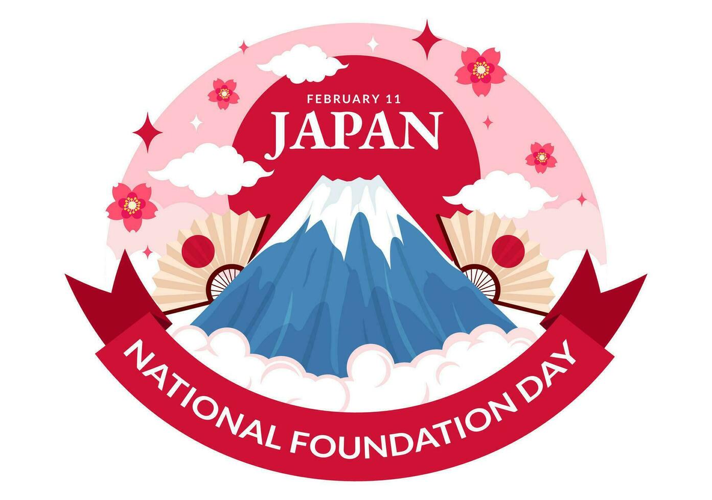 contento Japón nacional Fundación día vector ilustración en febrero 11 con famoso japonés puntos de referencia y bandera en plano niños dibujos animados antecedentes