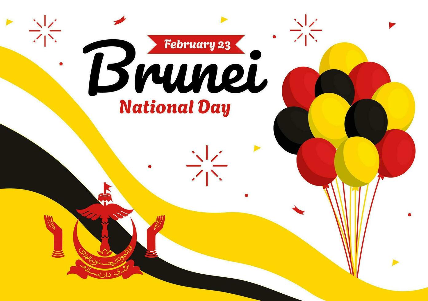 Happy Brunei Darussalam National Day Vector Illustration on 23 February with Waving Flag in Patriotic Holiday Flat Cartoon Background Design