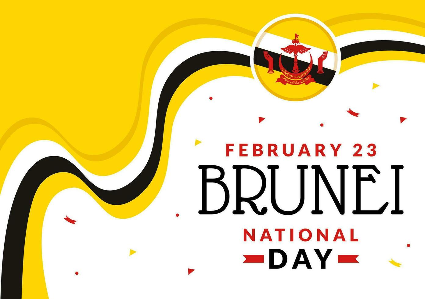 Happy Brunei Darussalam National Day Vector Illustration on 23 February with Waving Flag in Patriotic Holiday Flat Cartoon Background Design