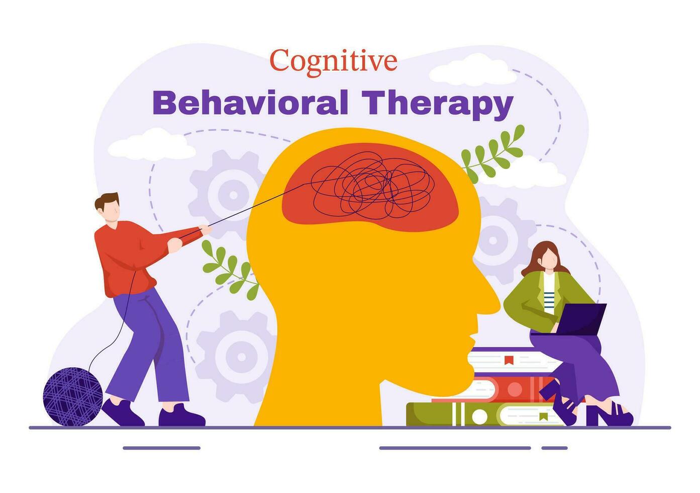 cbt o cognitivo conductual terapia vector ilustración con persona gestionar su problemas emociones, depresión o mentalidad en mental salud antecedentes