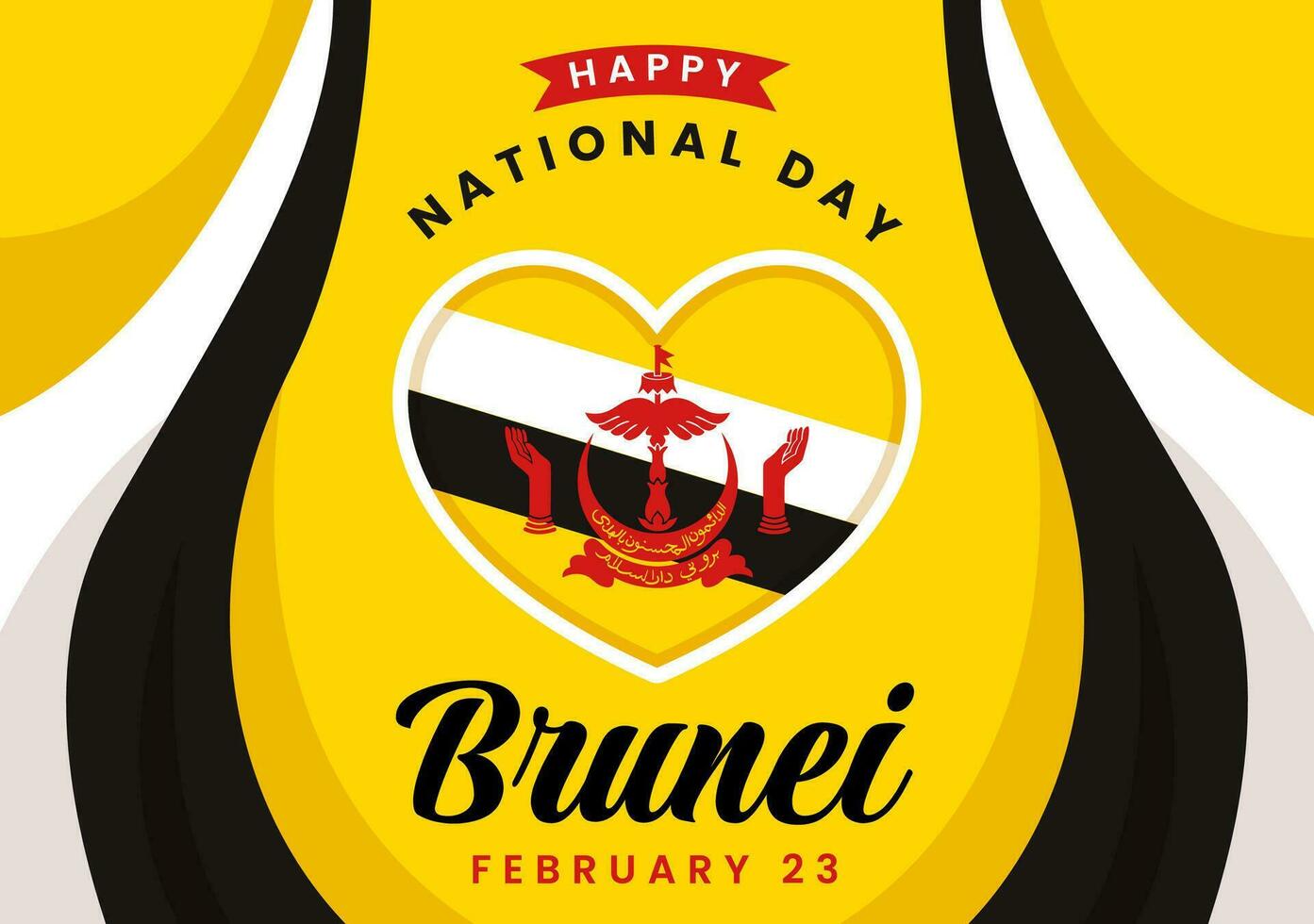 Happy Brunei Darussalam National Day Vector Illustration on 23 February with Waving Flag in Patriotic Holiday Flat Cartoon Background Design