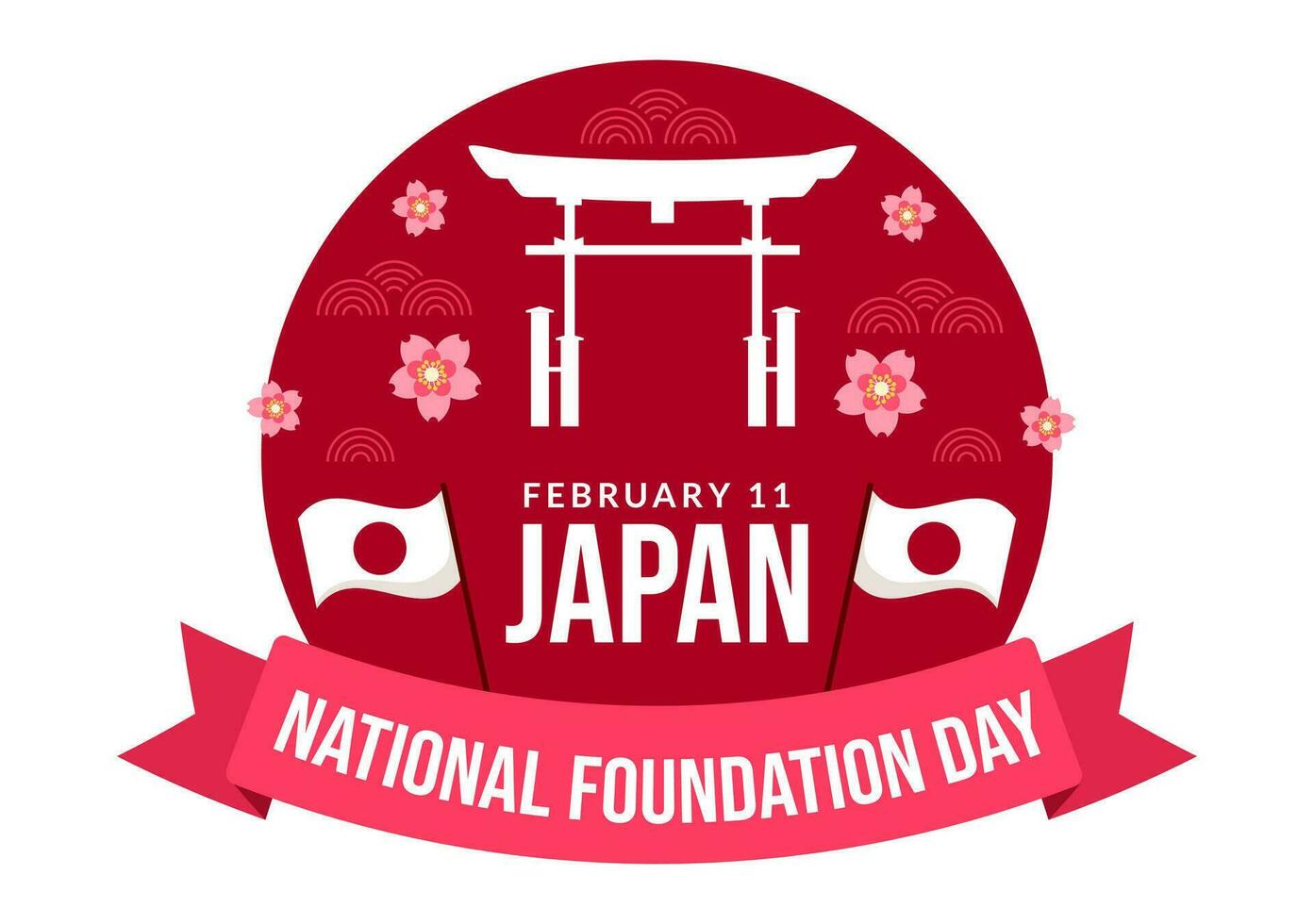 Happy Japan National Foundation Day Vector Illustration on February 11 with Famous Japanese Landmarks and Flag in Flat Kids Cartoon Background