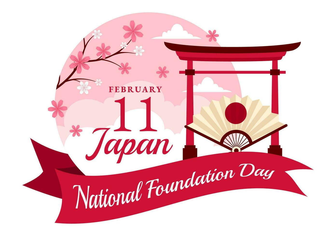 Happy Japan National Foundation Day Vector Illustration on February 11 with Famous Japanese Landmarks and Flag in Flat Kids Cartoon Background