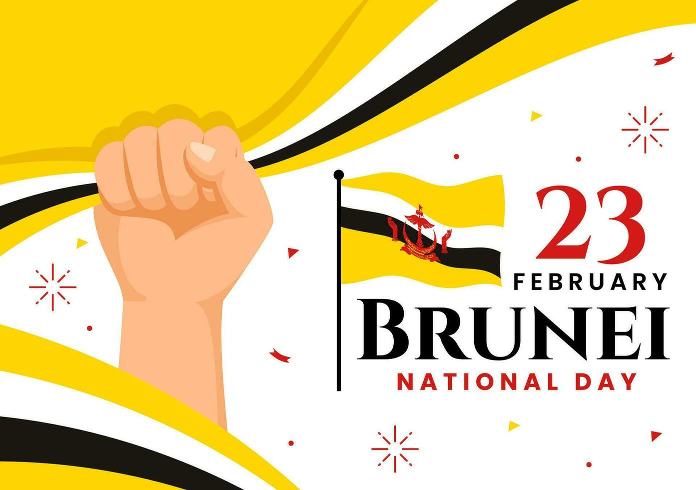 Happy Brunei Darussalam National Day Vector Illustration on 23 February with Waving Flag in Patriotic Holiday Flat Cartoon Background Design