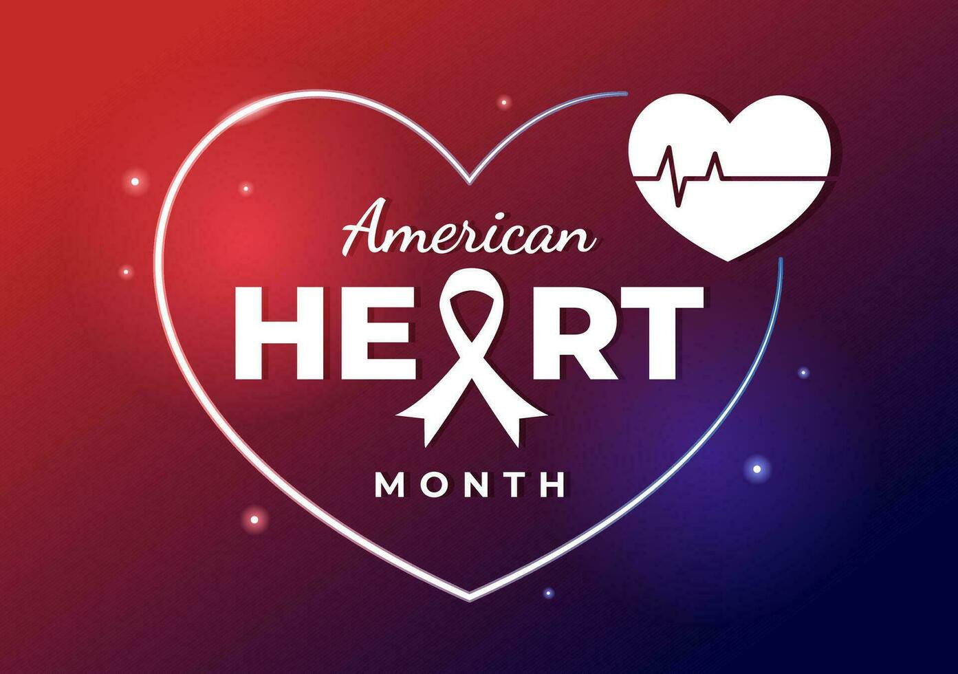 February is American Heart Month Vector Illustration with USA Flag and Red Love for Healthy in Flat Cartoon Background Design