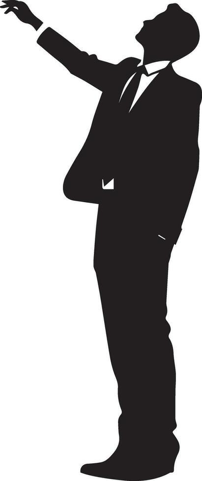 A Business Man looks up on the sky, vector silhouette, black color, white background 9