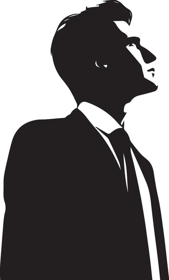 A Business Man looks up on the sky, vector silhouette, black color, white background 5