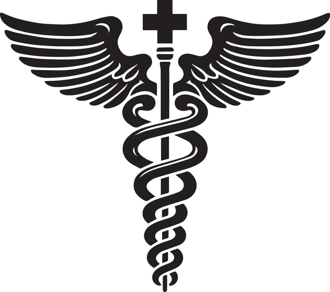 caduceo salud símbolo asclepio varita mágica icono negro color, silueta, vector, ilustración 2 vector