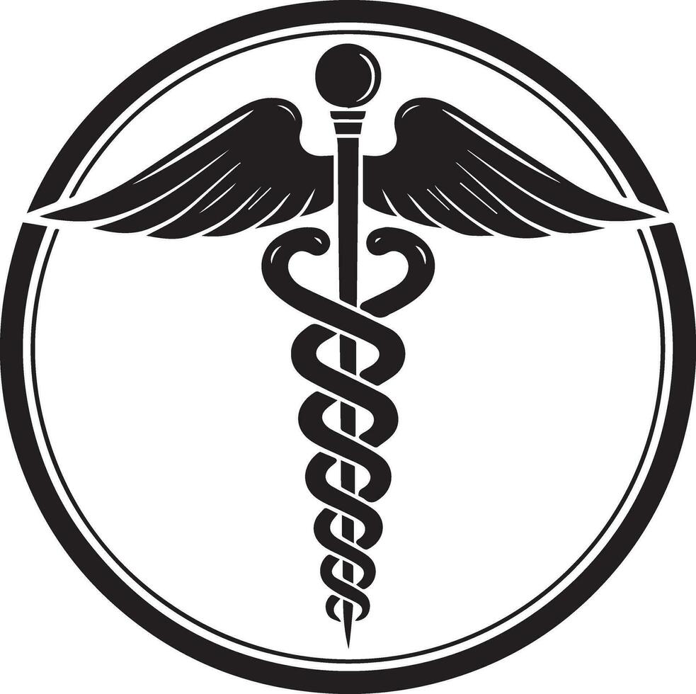 Caduceus health symbol Asclepius's Wand icon black color, silhouette, vector, illustration 7 vector