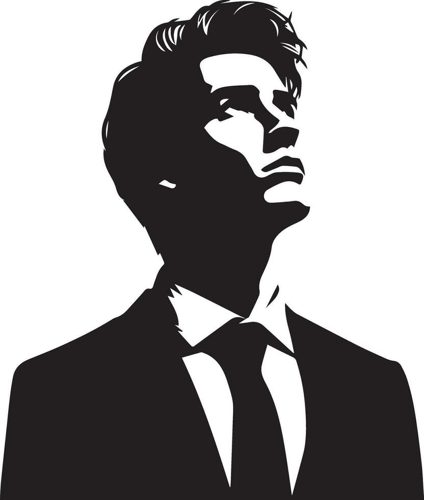 A Business Man looks up on the sky, vector silhouette, black color, white background 13