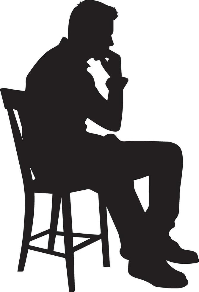 A man Thinking sitting on the chair vector silhouette