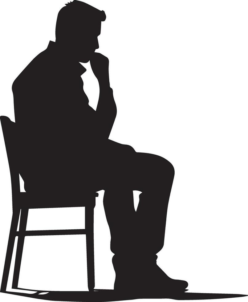 A man Thinking sitting on the chair vector silhouette