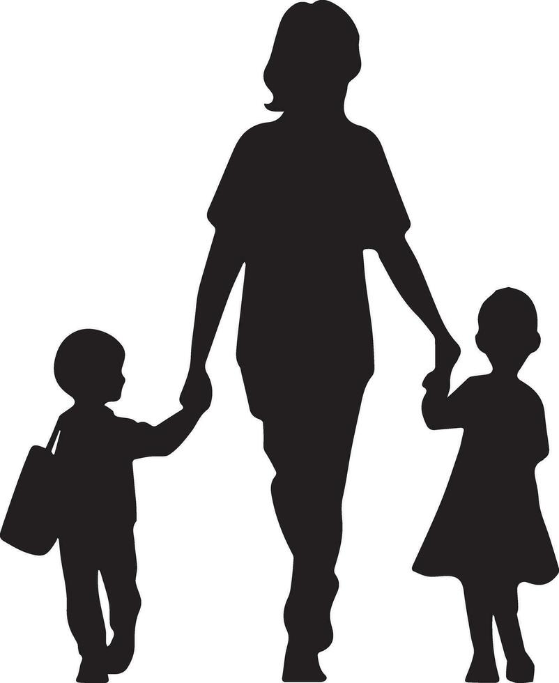 A woman going to school with her child vector silhouette 6