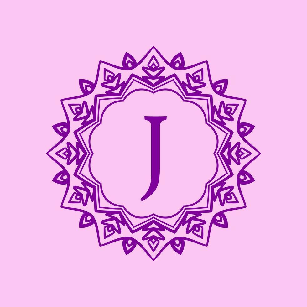 letter J mandala elegant circular border initial vector logo design