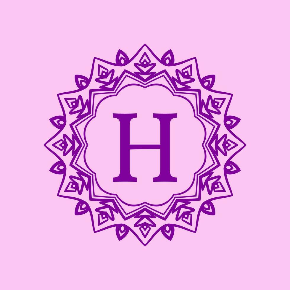 letter H mandala elegant circular border initial vector logo design