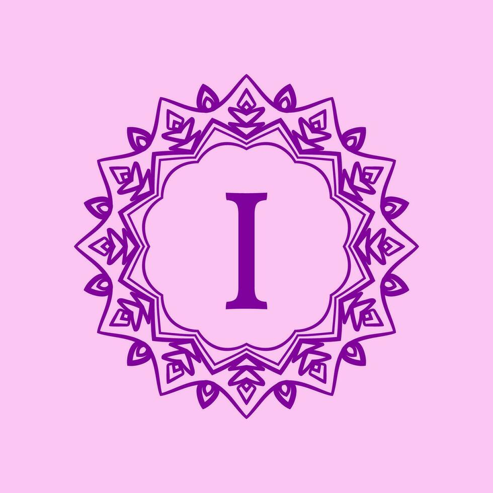 letter I mandala elegant circular border initial vector logo design