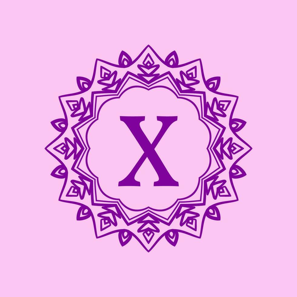 letter X mandala elegant circular border initial vector logo design