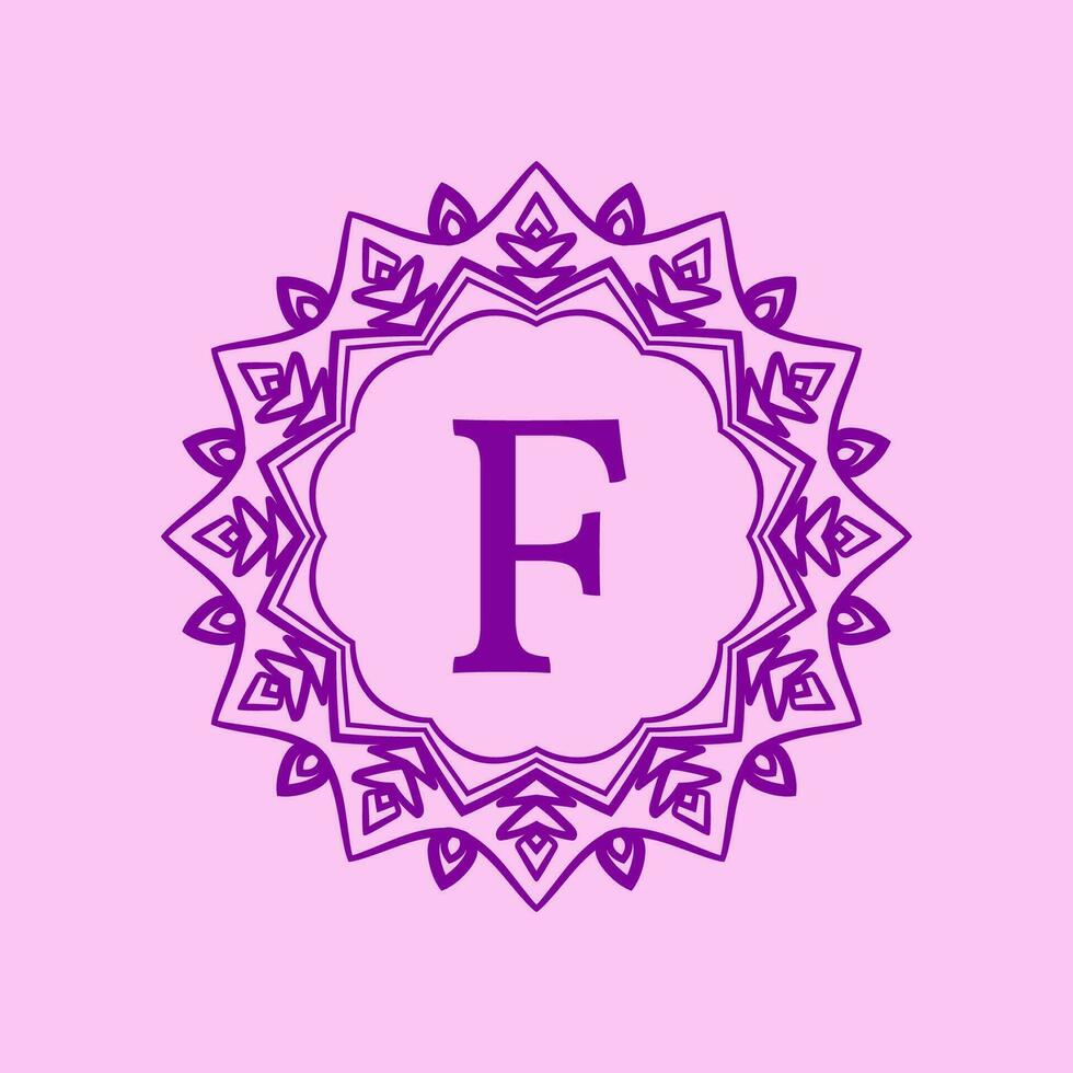 letter F mandala elegant circular border initial vector logo design