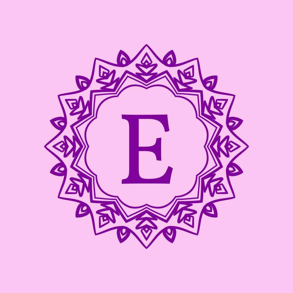 letter E mandala elegant circular border initial vector logo design