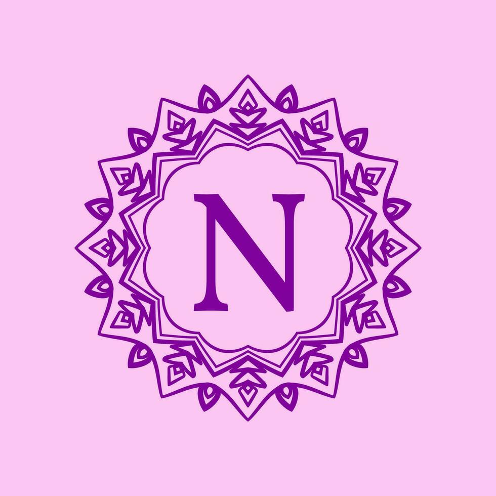 letter N mandala elegant circular border initial vector logo design