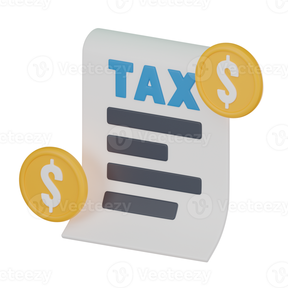 Symbolizing Financial Responsibilities, Money Coin and Tax Form Icon for Tax Management. 3D render. png