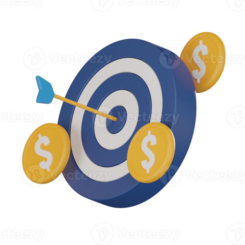 Symbolizing Precision and Achievement, Dart Hitting Target Icon for Business Objectives. 3D render. png