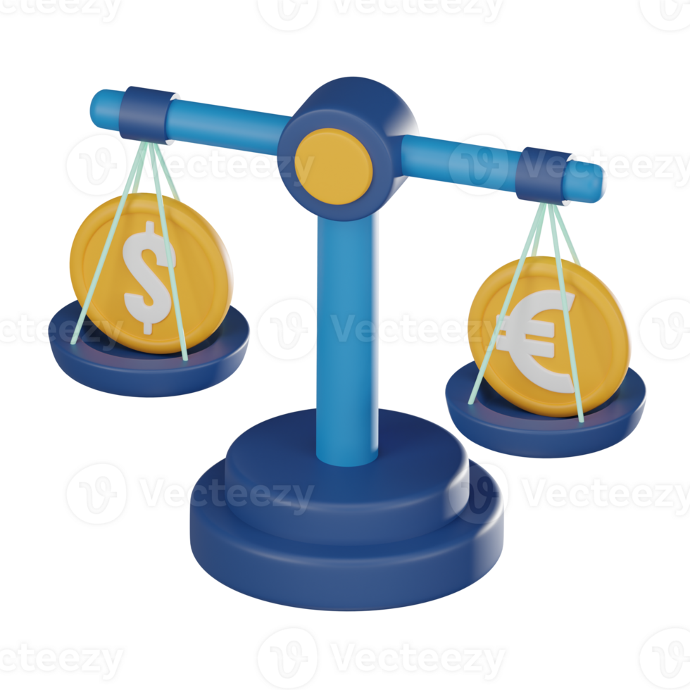 Financial Balance Currency Flows, Dollar and Euro Icons for Currency Power. 3D render. png