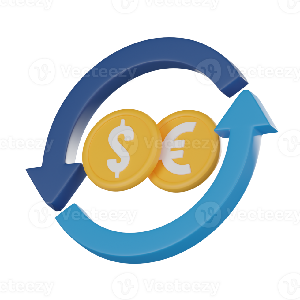 Currency Exchange 3D Icon, Vision of Global Finance and Trade Innovation. 3D render png