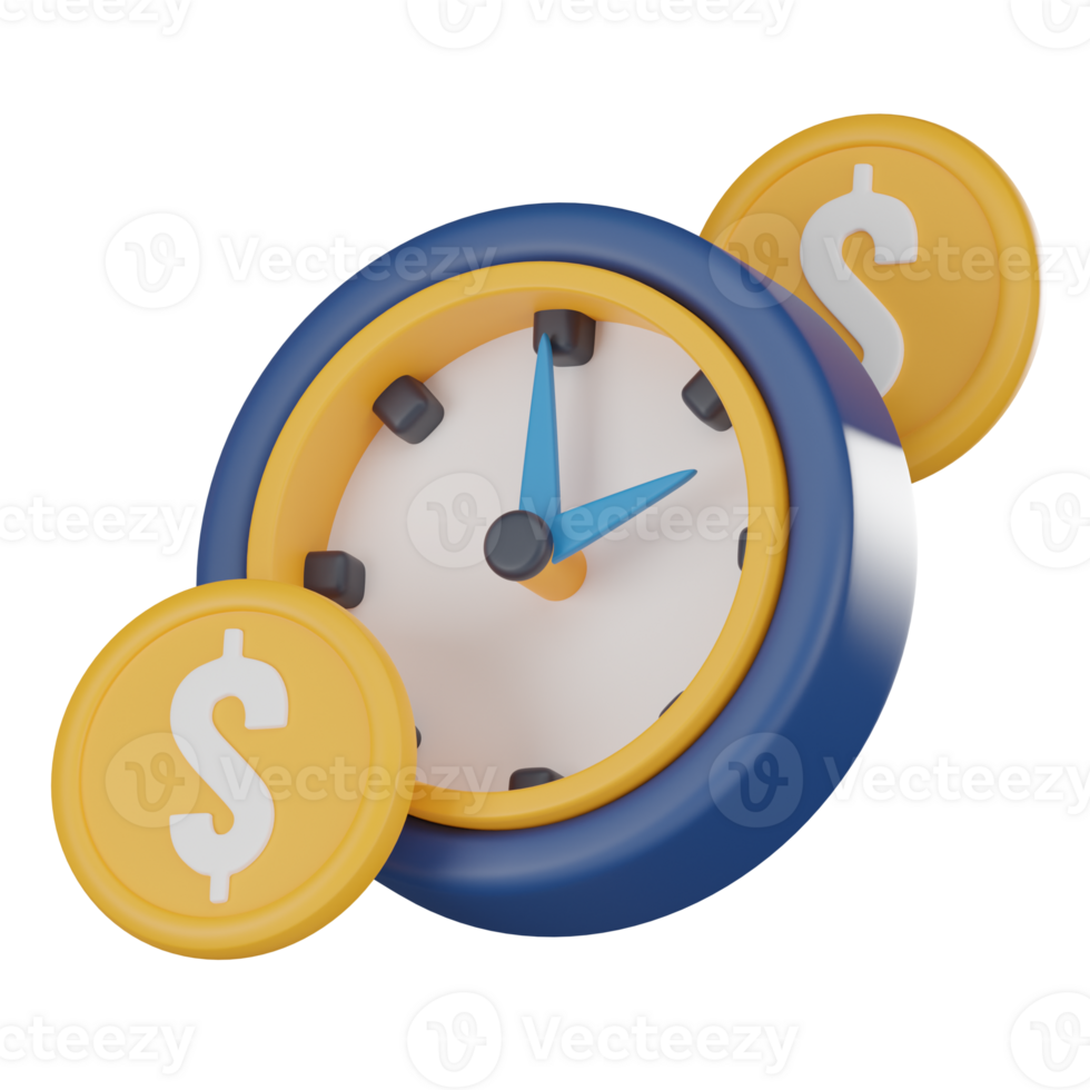 Symbolizing Financial Opportunities, Alarm Clock and Gold Coins Icon for Investment and Wealth Creation. 3D render png