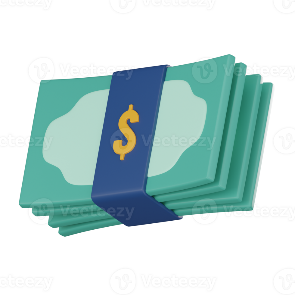 Money pile and dollar bundle banking icon. Financial Success Concept for Business and Savings. 3D Render png