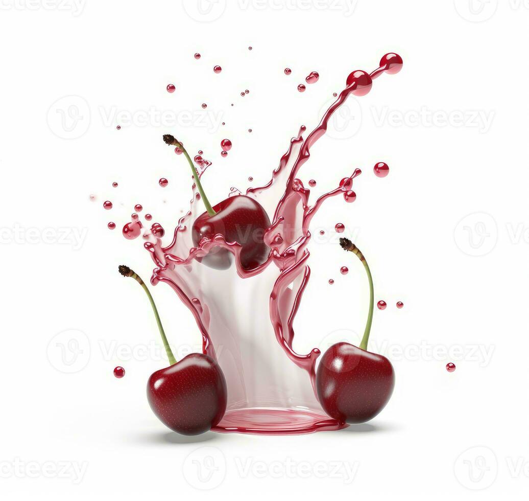 ai generative cherry juice splash isolated on a white background. 3d rendering photo