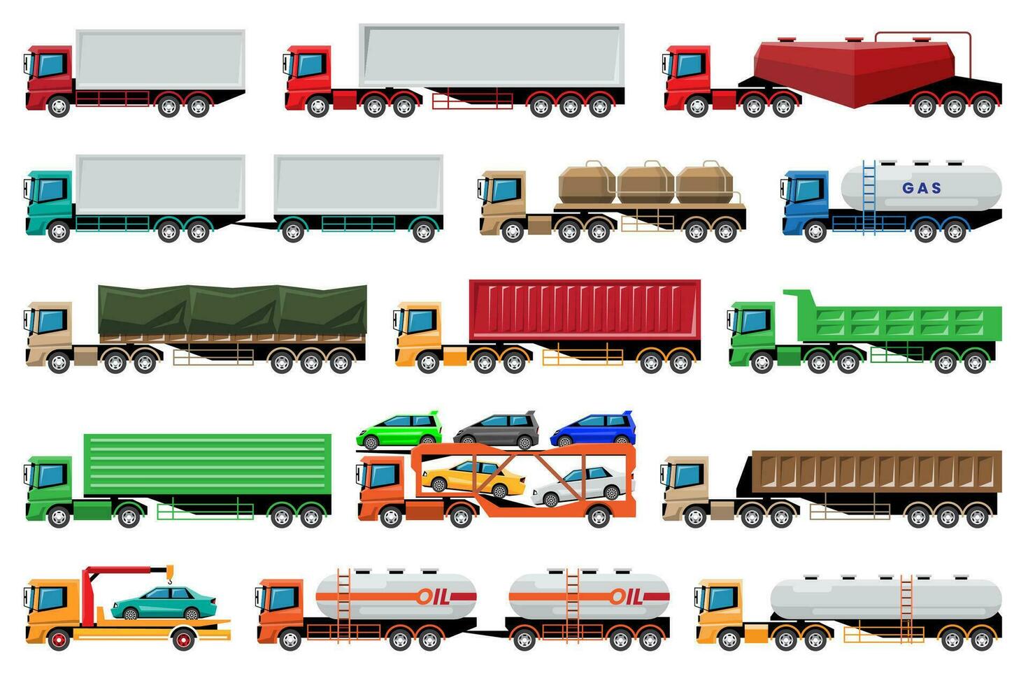 varios tipos de camión y remolque. vector