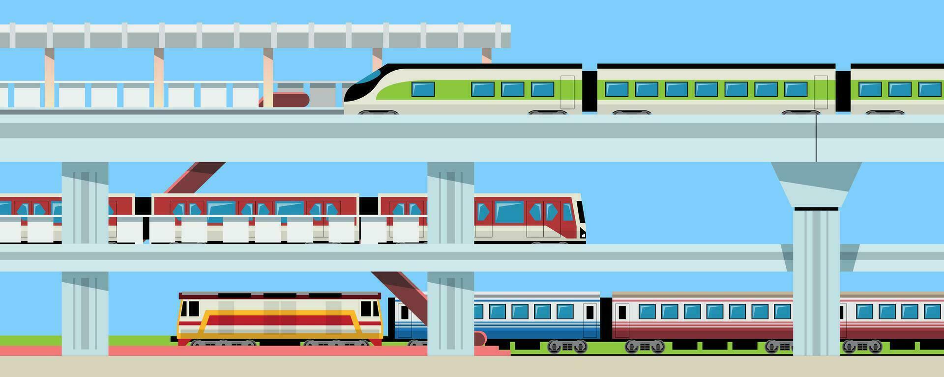 Train and Skytrain at Station. vector