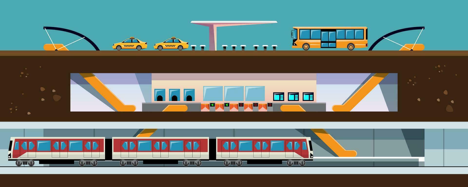 masa transporte en el ciudad, autobús y subterraneo o subterráneo. vector