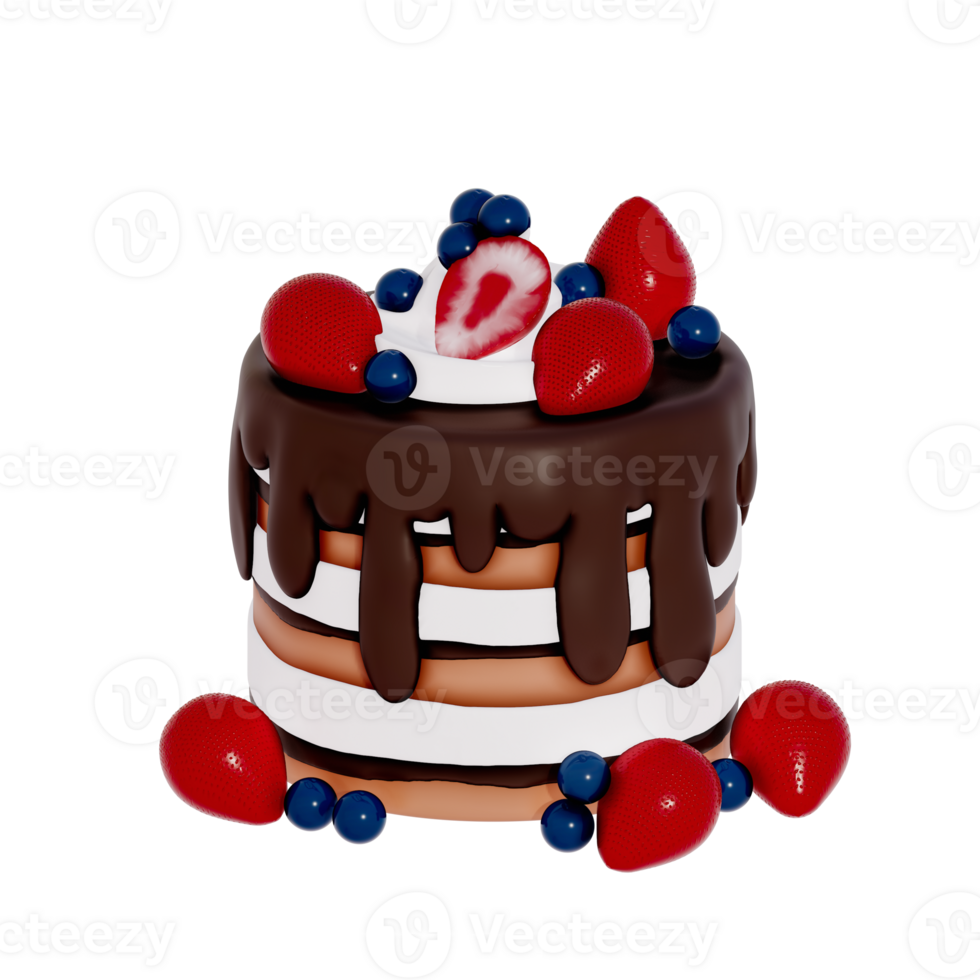 Chocolate Dessert 3D Clipart, set of Chocolate Layers of chocolate cake, fresh strawberries png