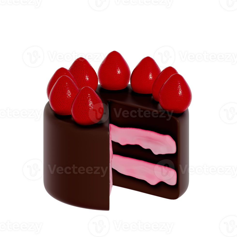 Chocolate Dessert 3D Clipart, set of Chocolate Layers of chocolate cake, fresh strawberries png