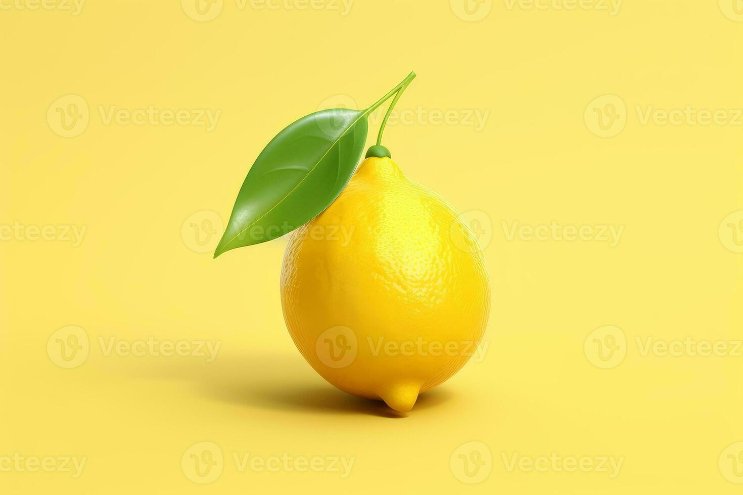 ai generative Lemon with leaf on yellow background. 3d illustration. Minimal concept. photo
