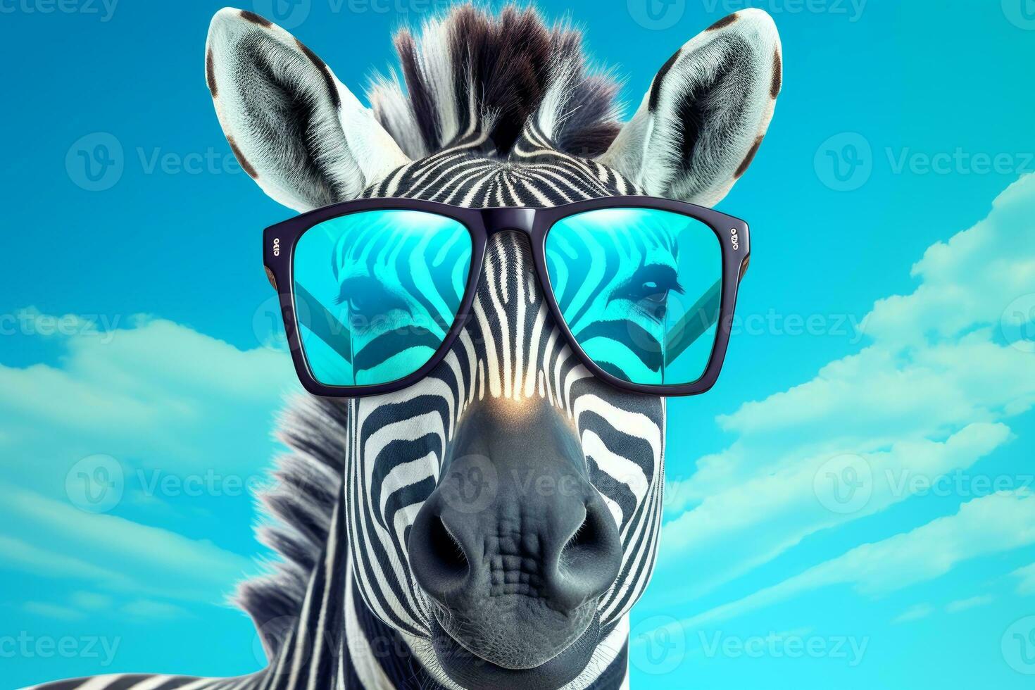 ai generative Funny zebra wearing sunglasses and looking at the camera. 3d rendering photo