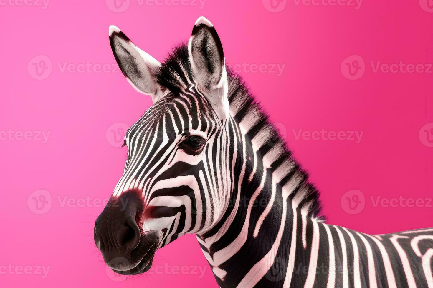 ai generative Portrait of a beautiful zebra isolated on a pink background. photo