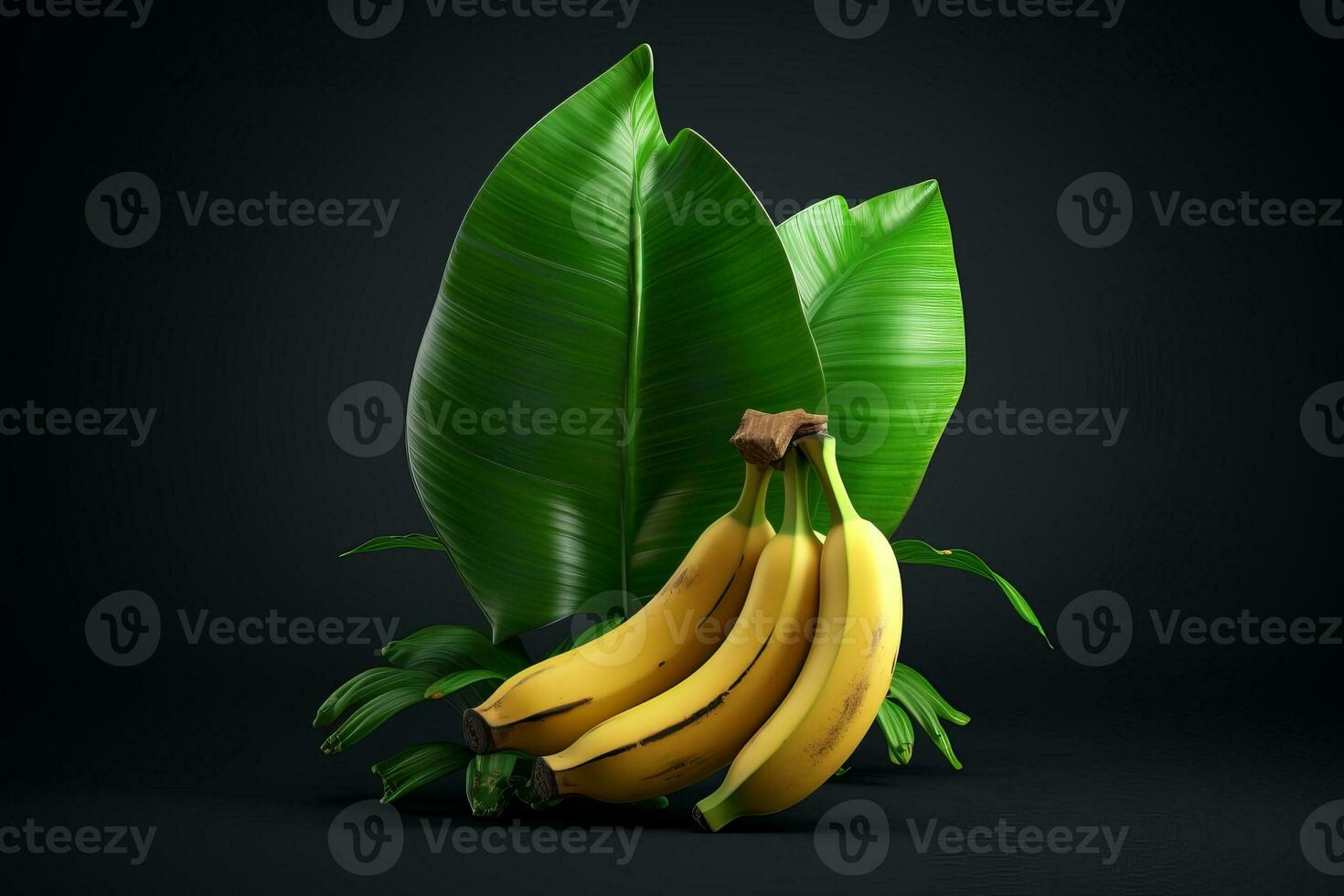 ai generative Bananas on black background. 3d illustration. 3d rendering photo