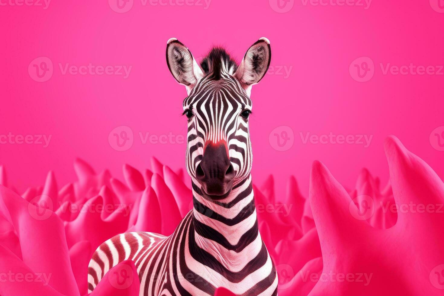ai generative Plasticine zebra isolated on pink background with copy space. photo