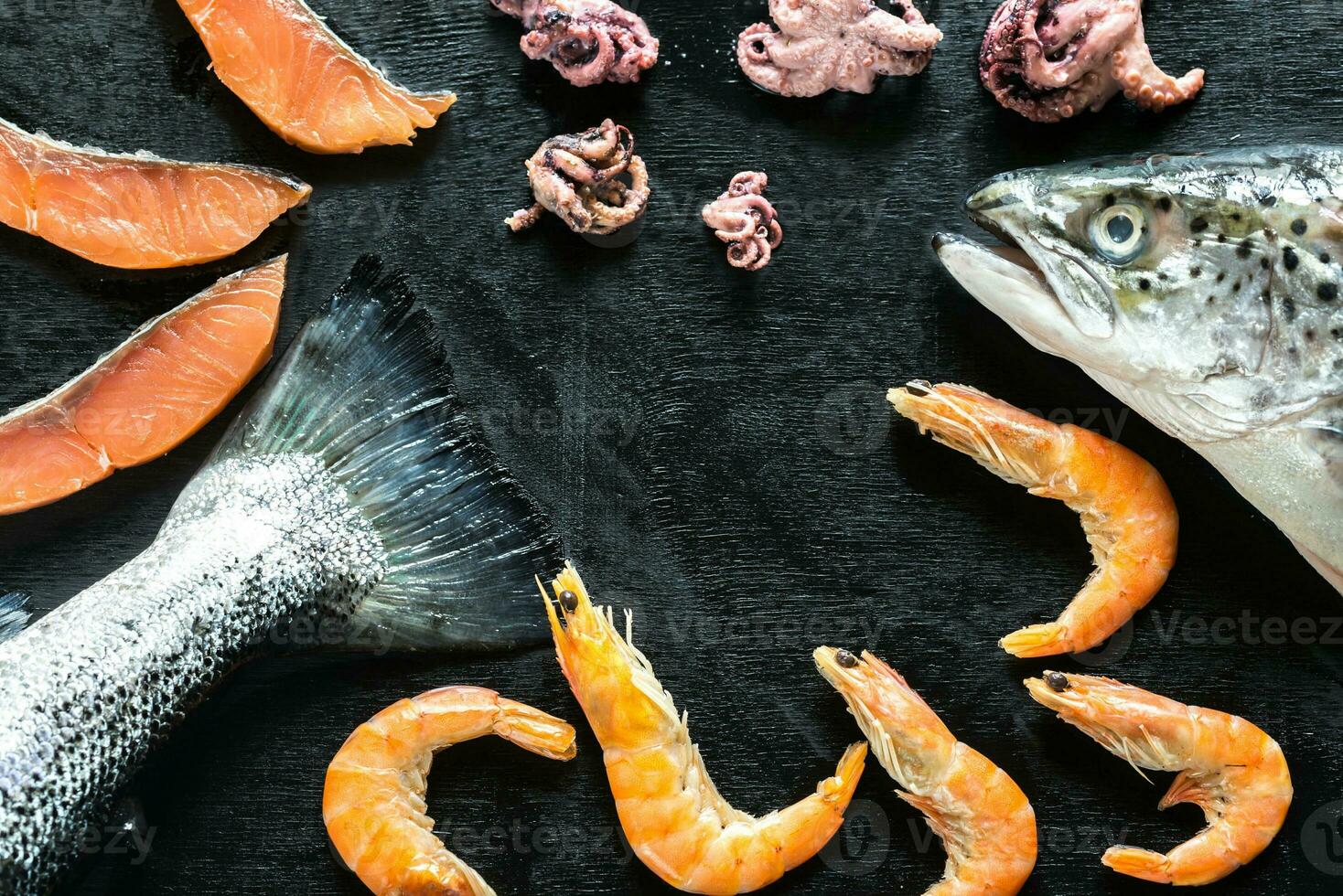 Seafood on black background photo